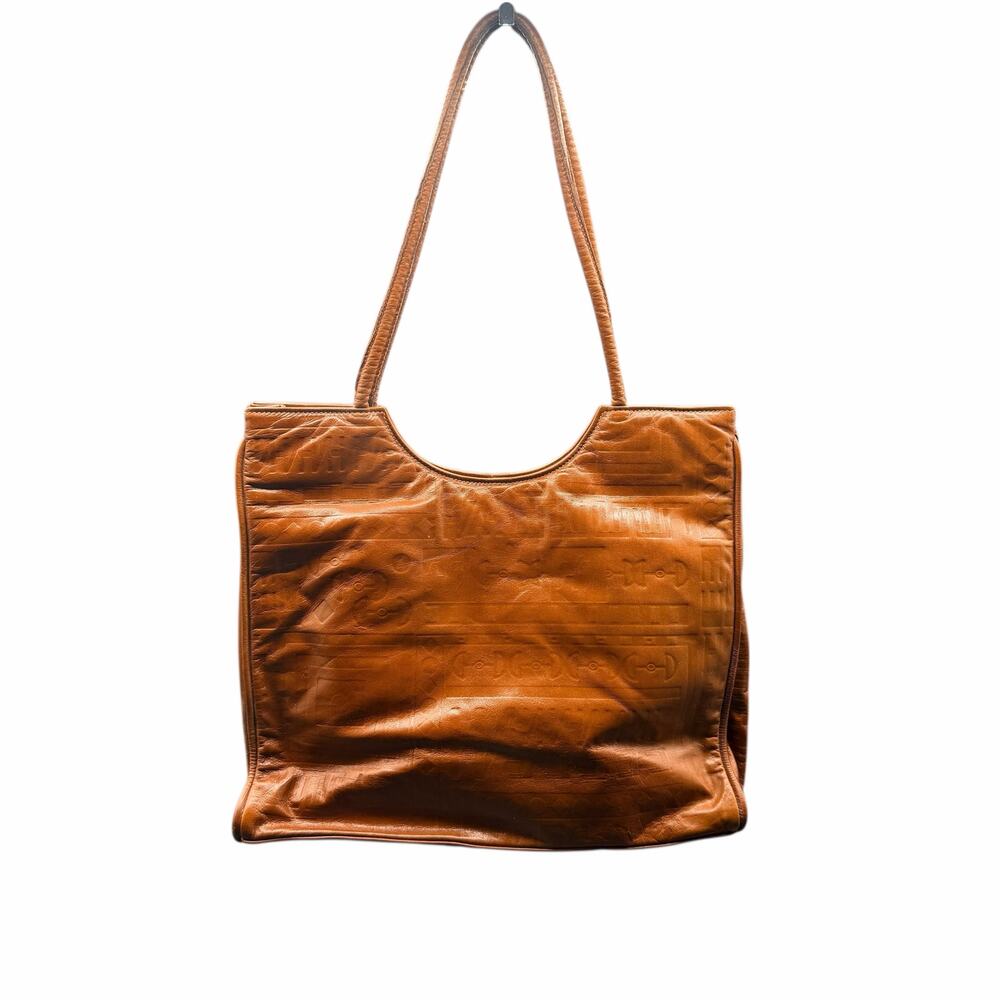 Vintage Due Fratelli Leather Tote Bag Brown Embossed Made in Canada